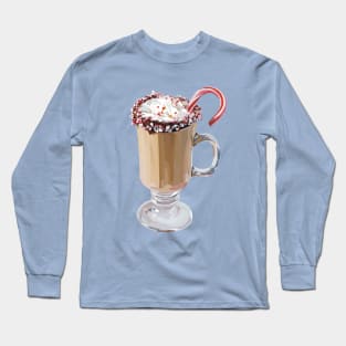 Nice cup of hot coco with cream and a candy cane stick Long Sleeve T-Shirt